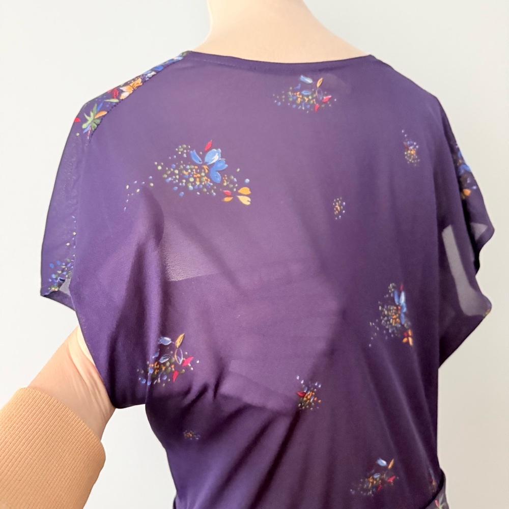 Vintage 1970s It’s A Lehigh Sheer Floral Wrap Midi Dress Purple Boho - Picture 10 of 15